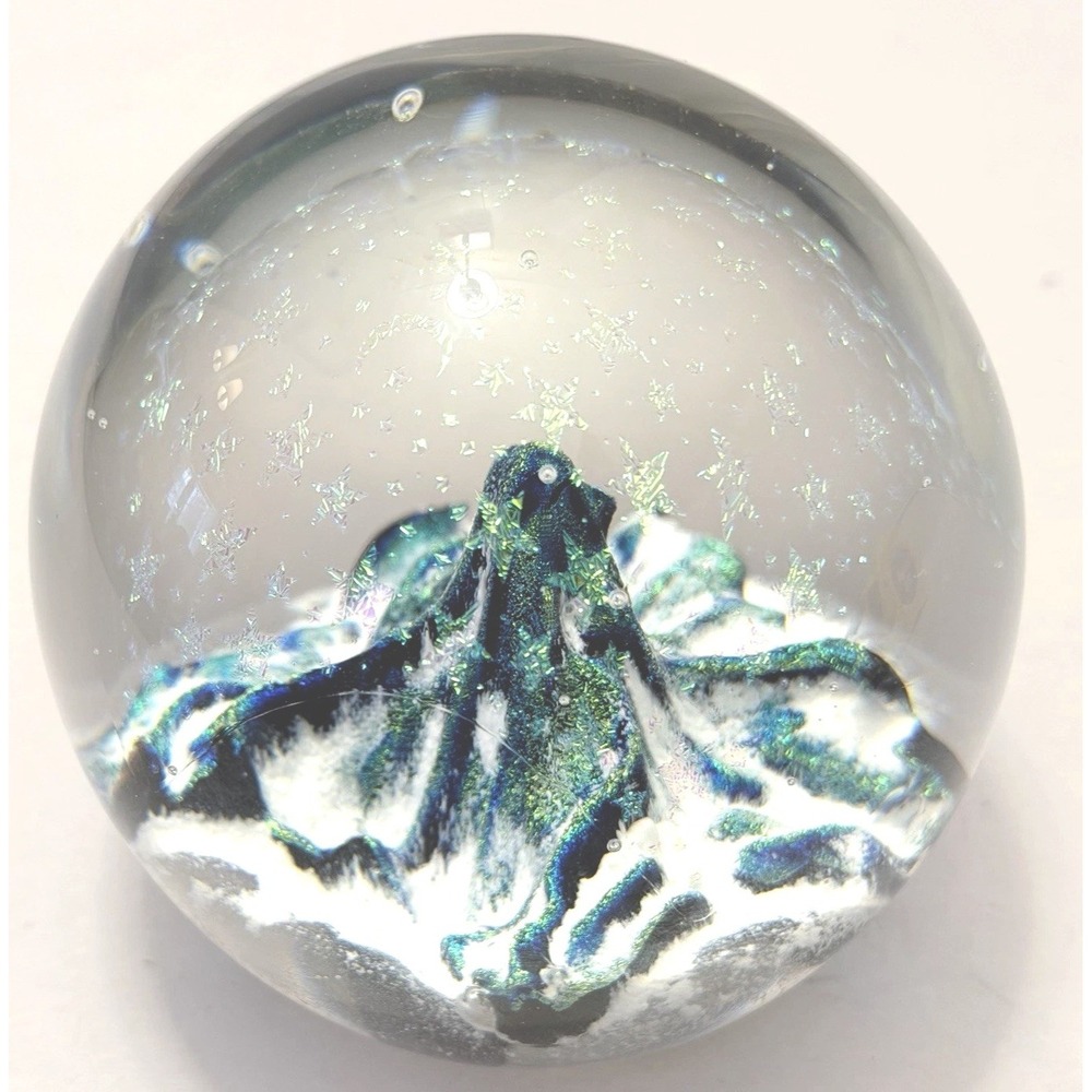 VTG  1997 Shelburne Signed Glass Paperweight Moon Stars Celestial Art Iridescent